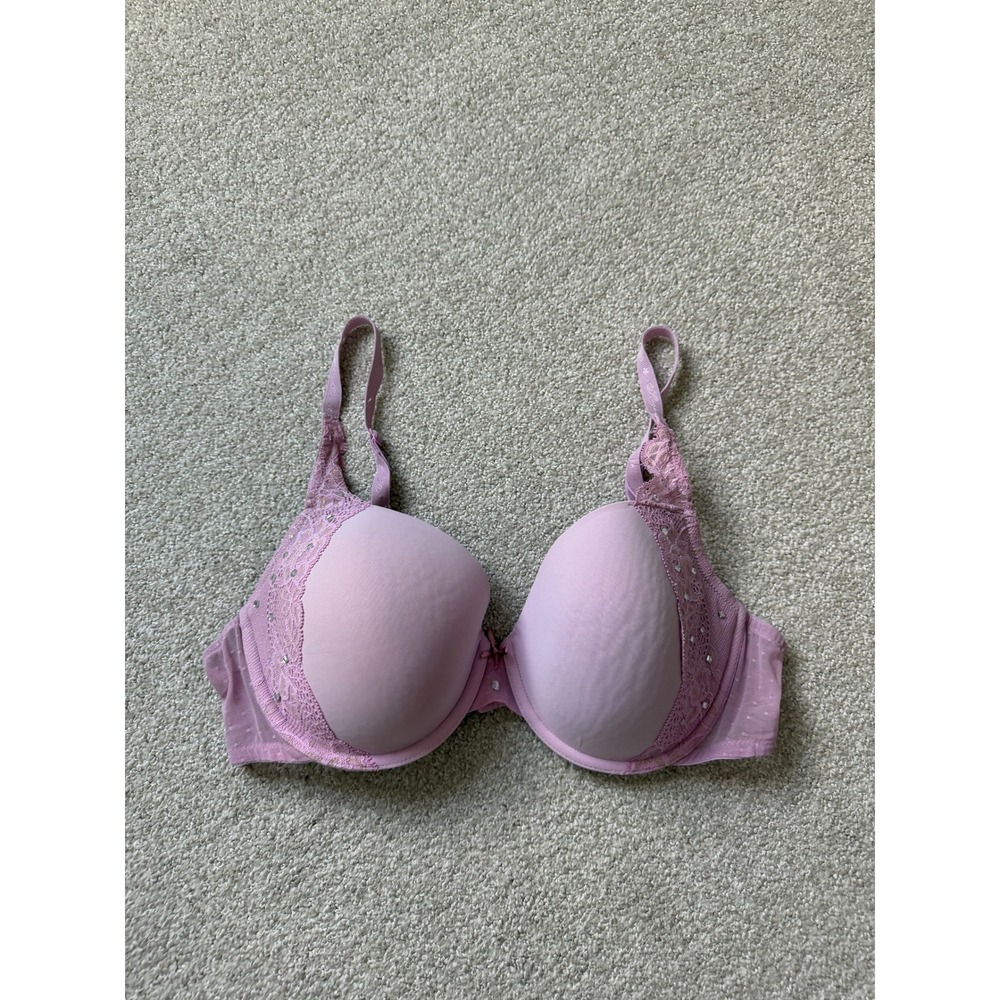 Victoria's Secret Angels Lined Demi Bra Size 36D Lavender Purple Lace Trim